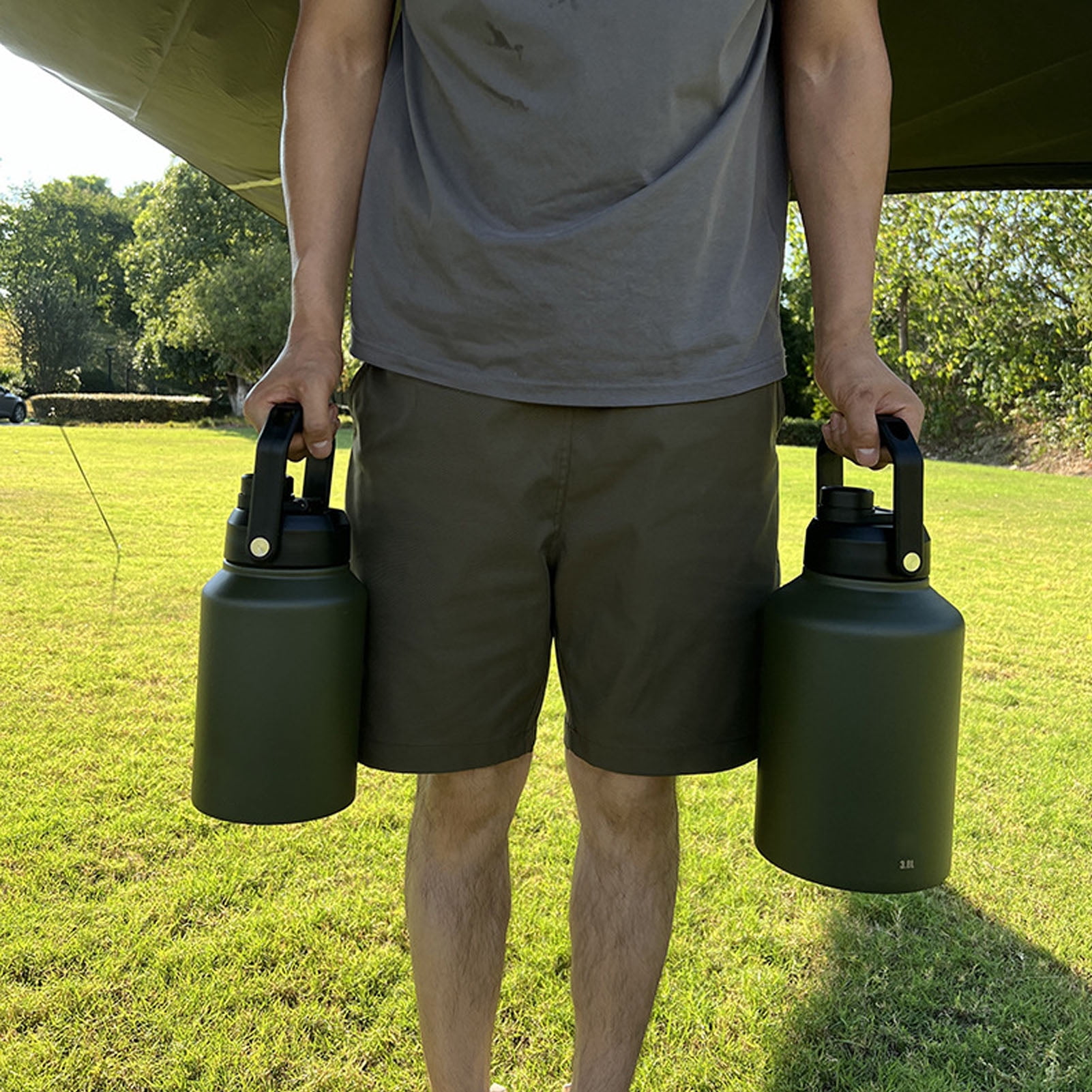 Nieyigj 1 Gallon (3.8L) Stainless Steel Sports Water Bottle Double Wall Vacuum Insulated Large Jug with Handle for Outdoor Camping Workouts Gym Hiking - Army Green