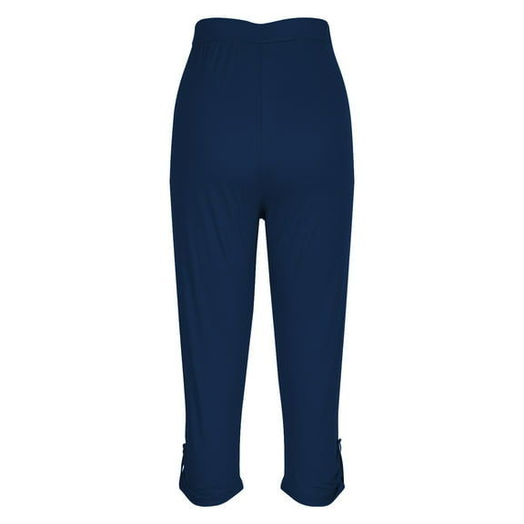 Women's Yoga Capris Leggings High Waist Ruched Slim-Fit Athletic Pants Running Gym Workout Cropped Legging Navy, 2XL