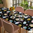 thumbnail image 3 of Easter Table Cloths for 8 Foot Rectangle Tables, Spring Watercolor Bunny Eggs Flowers Black Patio Waterproof Elastic Fitted Tablecloths, Washable Rectangular Table Cover for Camping, 3 of 8
