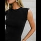 thumbnail image 5 of Camiseta de Tirantes de Punto Básica Informal de Verano para Mujer, con Mangas , Ajustada y Acanalada, Color Negro M, 5 of 8