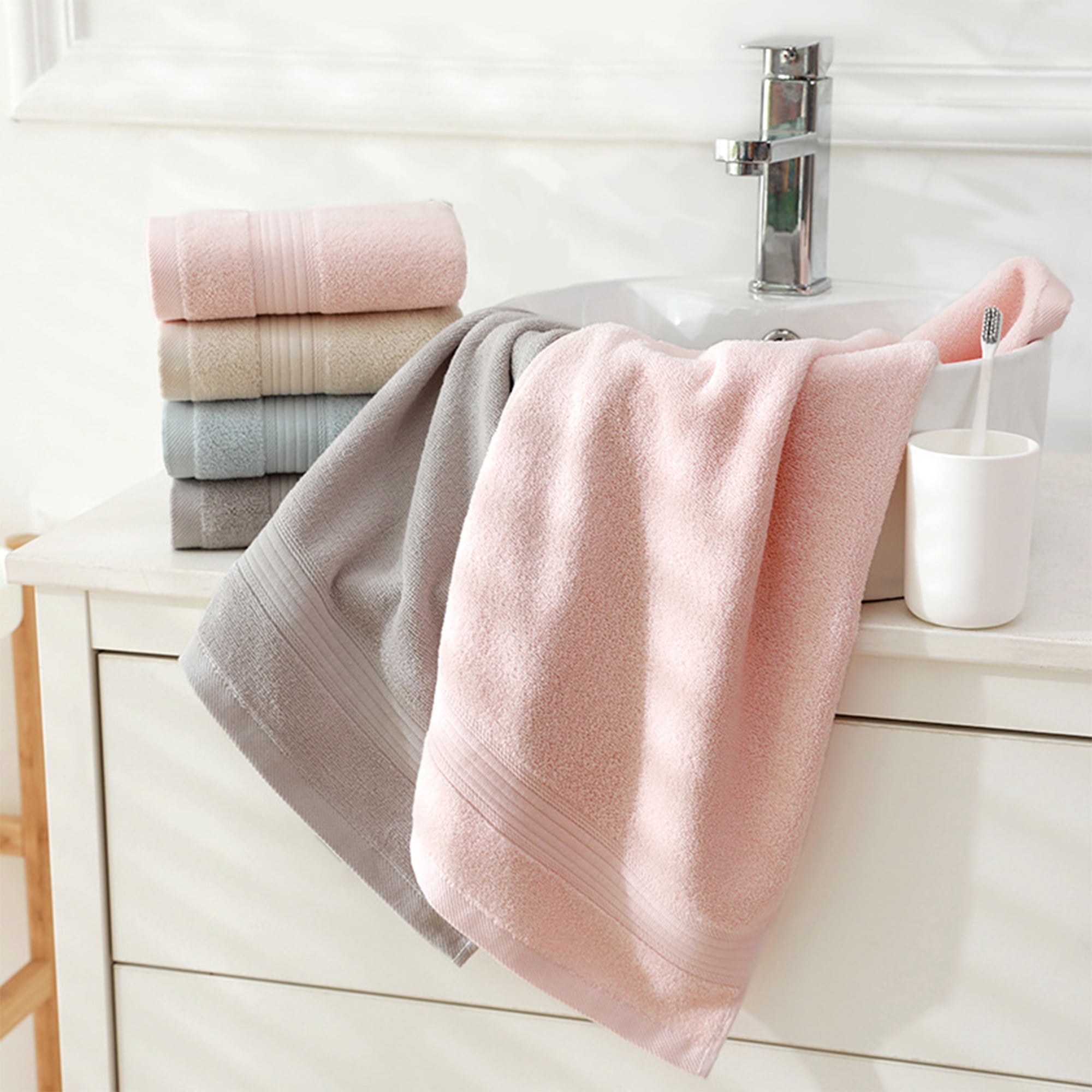 Unique Bargains Solid Striped Hand Towel Set 13" x 29" Cotton Soft Towels Blue 4-Piece