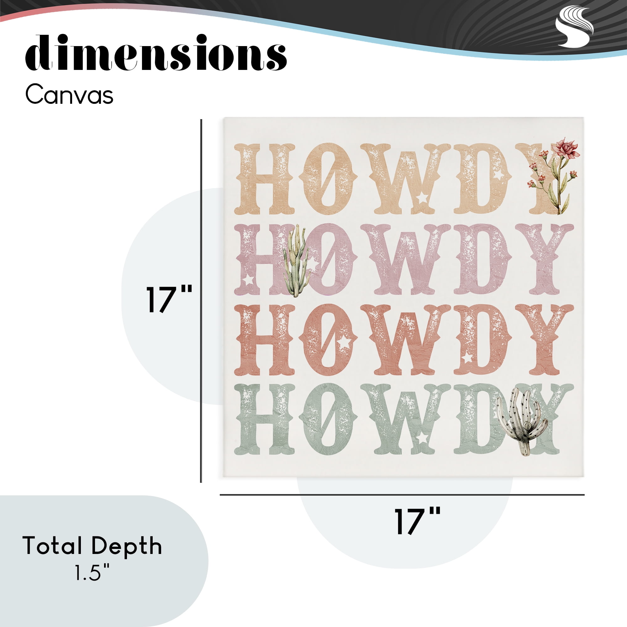 Vintage Howdy Rainbow Text Canvas Wall Art, design by Kim Allen