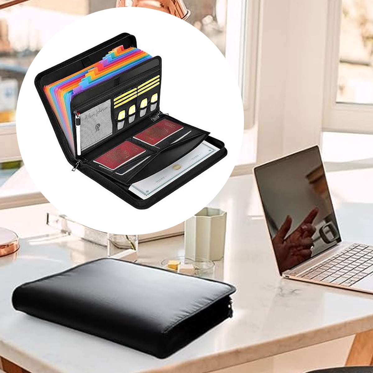 Accordion File Organizer with Lock, Fireproof Expanding File Folder with Tabs, 13 Pockets Important Document Organizer with Handle, Portable Paperwork Business Organizer