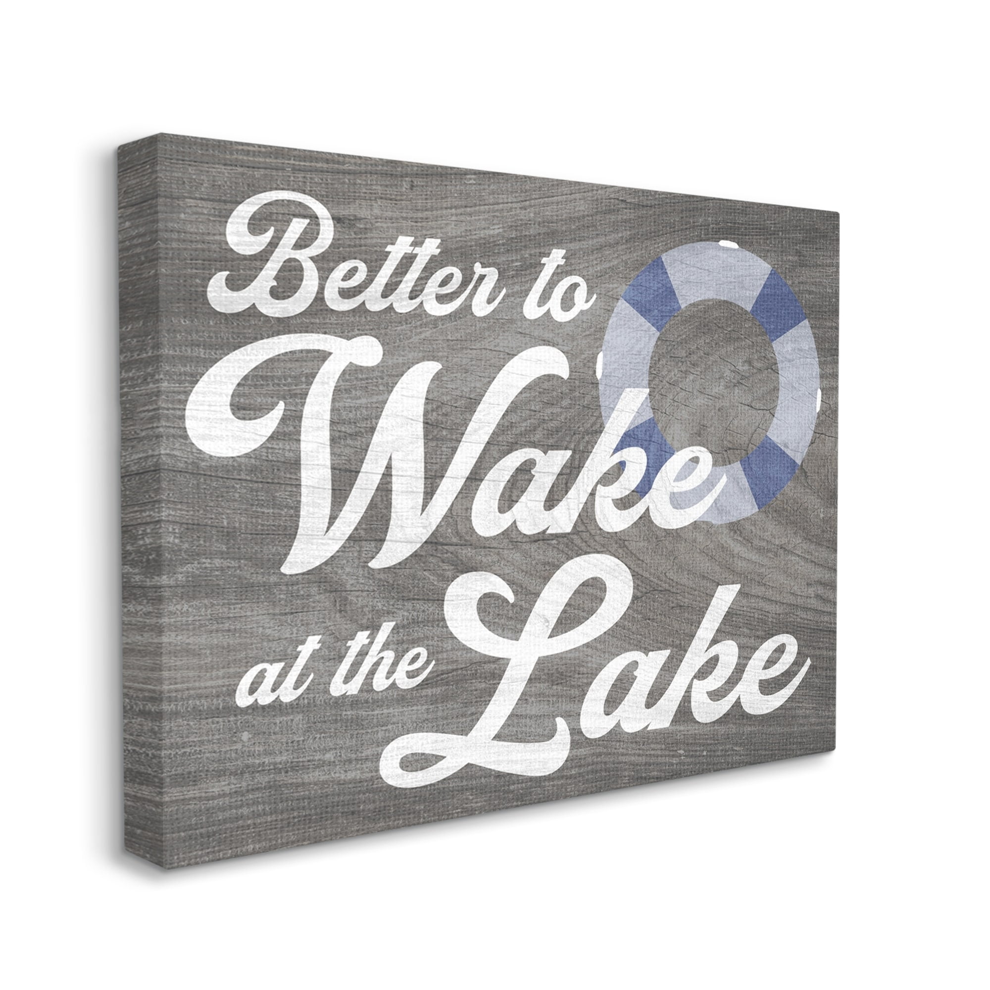 Stupell Industries Wake at Lake Rustic Cabin Sign Life Preserver Ring Canvas Wall Art, 20 x 16, Design by Lil' Rue