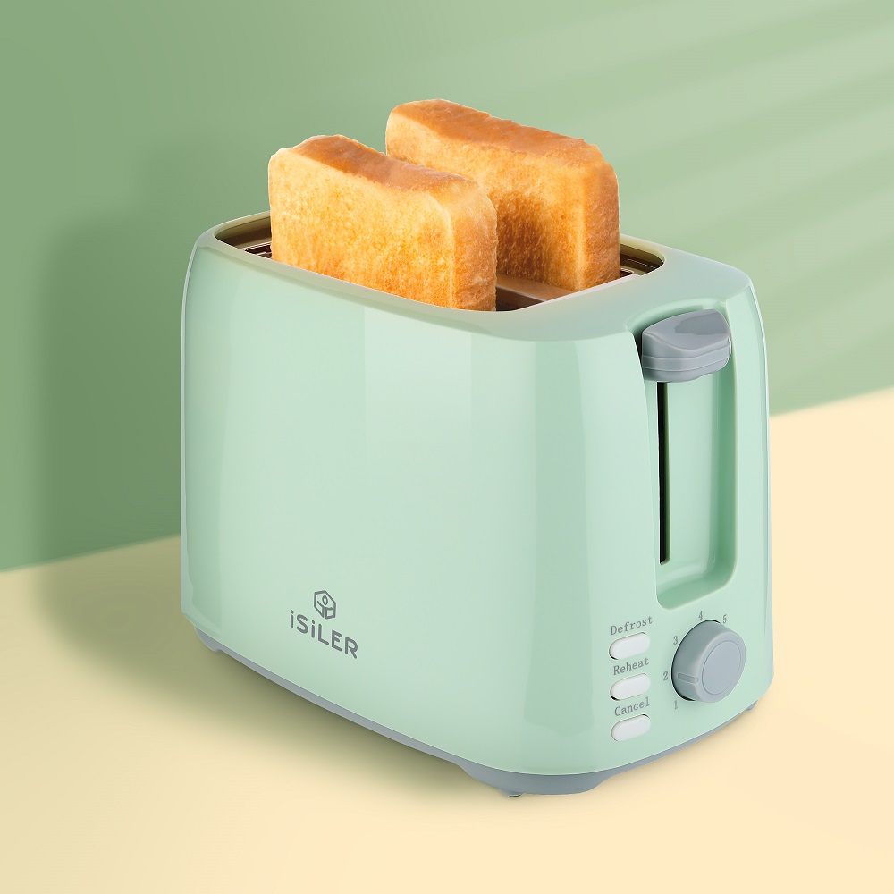 iSiLER 2 Slice Mint Green Toaster with 7 Shade Settings and Double Side