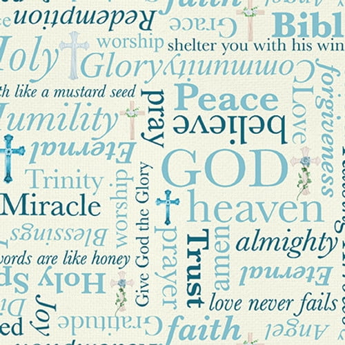 Cotton Love Never Fails Religious Words Text Script Blank Quilting Cotton Fabric Print by the Yard (3920)