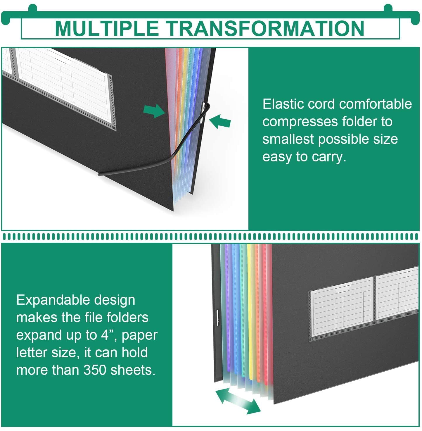 3 Pack Expanding Hanging File Folders, 7 Pockets Accordian File Organizer for Document Bill, Large Capacity, Multi-Color Tabs, Letter Size for Filing Cabinet
