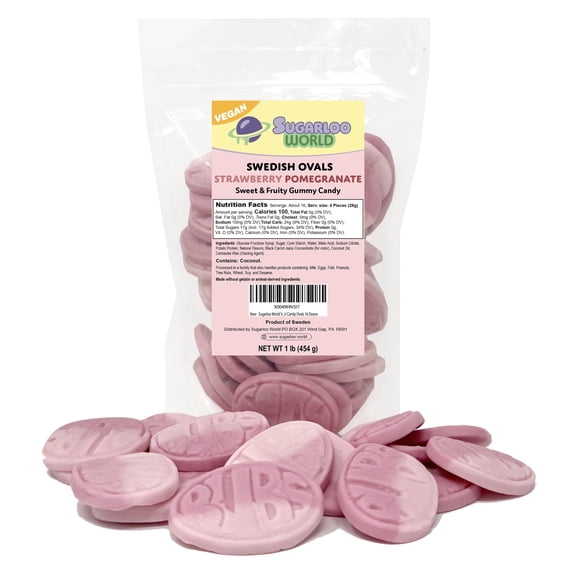 Vegan Swedish Candy Strawberry Pomegranate Ovals Gummy Candies 16 Ounce