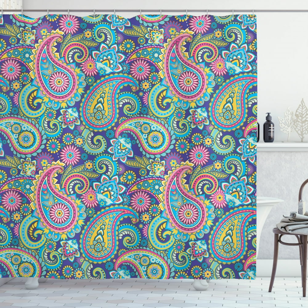 Paisley Decor Shower Curtain Set, Ornate Traditional Paisley Elements