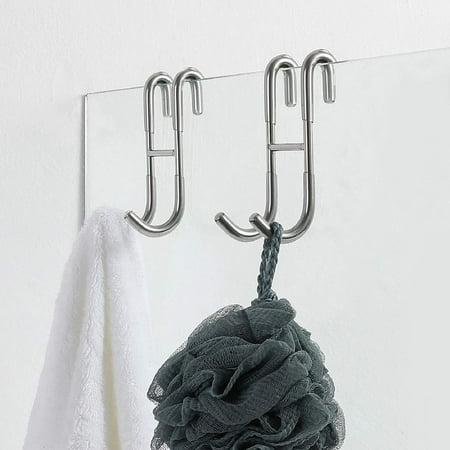 

Shower Squeegee Hooks for Frameless Shower Doors - No Slip No Noise (2-Pack) - Silver