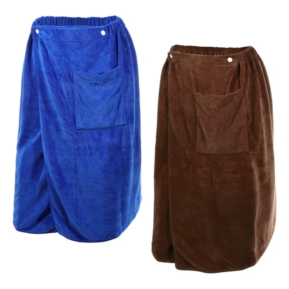 Unique Bargains 2 Pcs Men's Bath Wrap Towel Body Wrap for Shower Spa Adjustable Robes Blue Brown 70x140cm