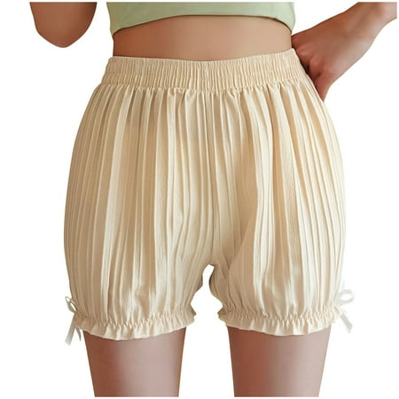 UYISJ Women s Lace Ruffles Pumpkin Panties Dance Bloomers Elastic Waist Booty Shorts Frilly Pettipants Solid Color Beige L