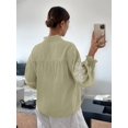 thumbnail image 5 of Women'S Embroidered Linen Shirts Button Up Sleeve V Neck Boho Blouse Light Green XL, 5 of 8