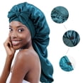 thumbnail image 2 of Gorro de satén, gorro de seda para dormir para mujer, gorro de pelo largo, gorro de doble capa con banda para atar para cabello rizado, gorro para dormir de 25,9 pulgadas, rosa, 2 of 3