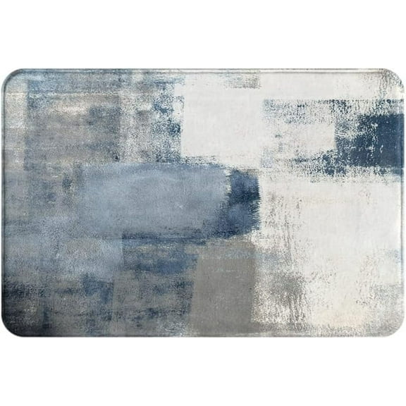 20 x 32 Inch Bathroom Decor Bath Mat Blue and Grey Abstract Art Painting 02 Cozy Bath Rug with Non Slip Backing for Indoor Bedroom Kitchen
