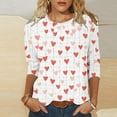 thumbnail image 2 of LSLJS T Shirts for Women Plus Size Crewneck 3/4 Sleeve Tops Cute Cozy Valentine's Day Heart Print Tee Blouses, Gifts for Women, S-5XL, 2 of 6
