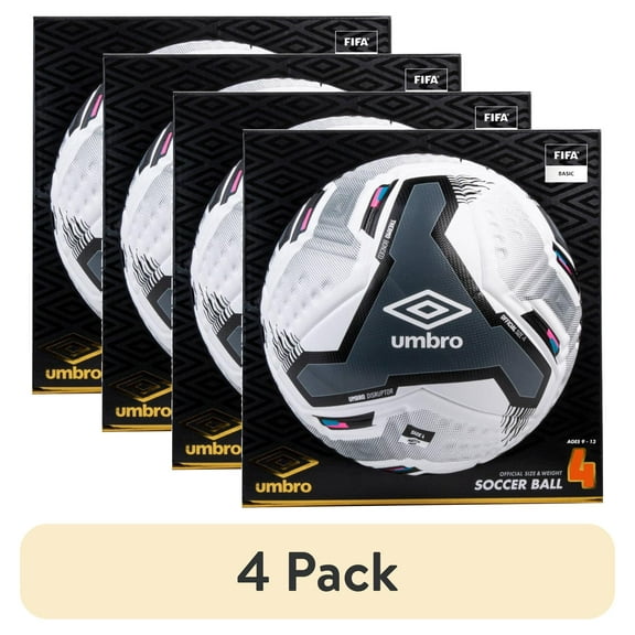 (4 pack) Umbro Disruptor Size 4 Soccer Ball for Ages 8-12 Years Old, FIFA Basic Approved