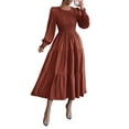 thumbnail image 2 of Autumn Women'S Long Sleeve Ruffled Round Neck Layered Flowing Wedding Guest Maxi Dress Brown M, 2 of 7