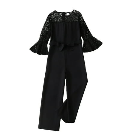 

4T Girls Clothes Baby Girls Overall Pants Long Sleeve Round Neckline Overalls 4-5T Toddler Girls One-piece Jumpsuit Black