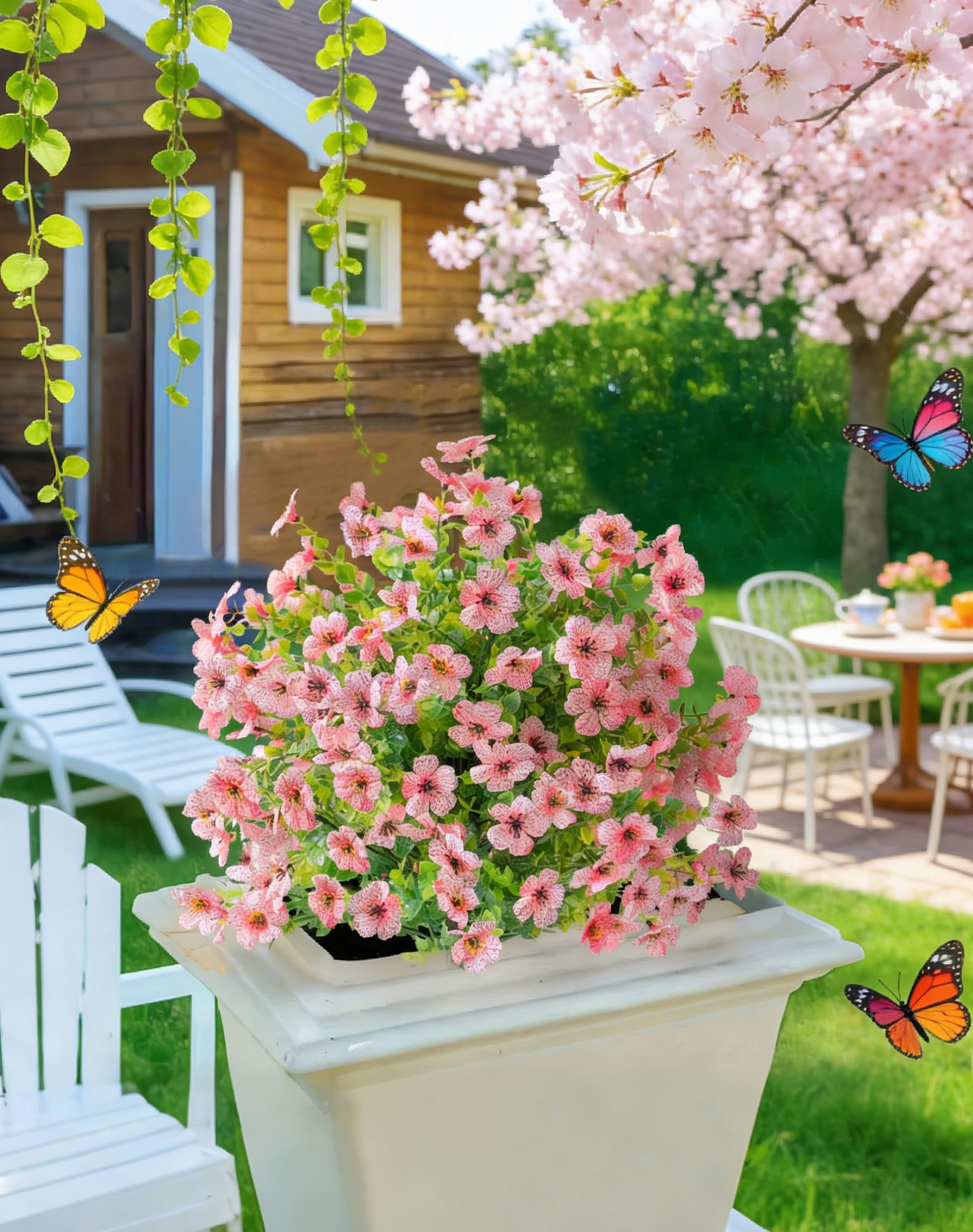 23" Artificial Topiary Ball Trees with Flowers and Ground Spikes, Ground Insert Faux Violet Flowers, Artificial Violet with Stakes for Outdoor Indoor Garden Home Decoration