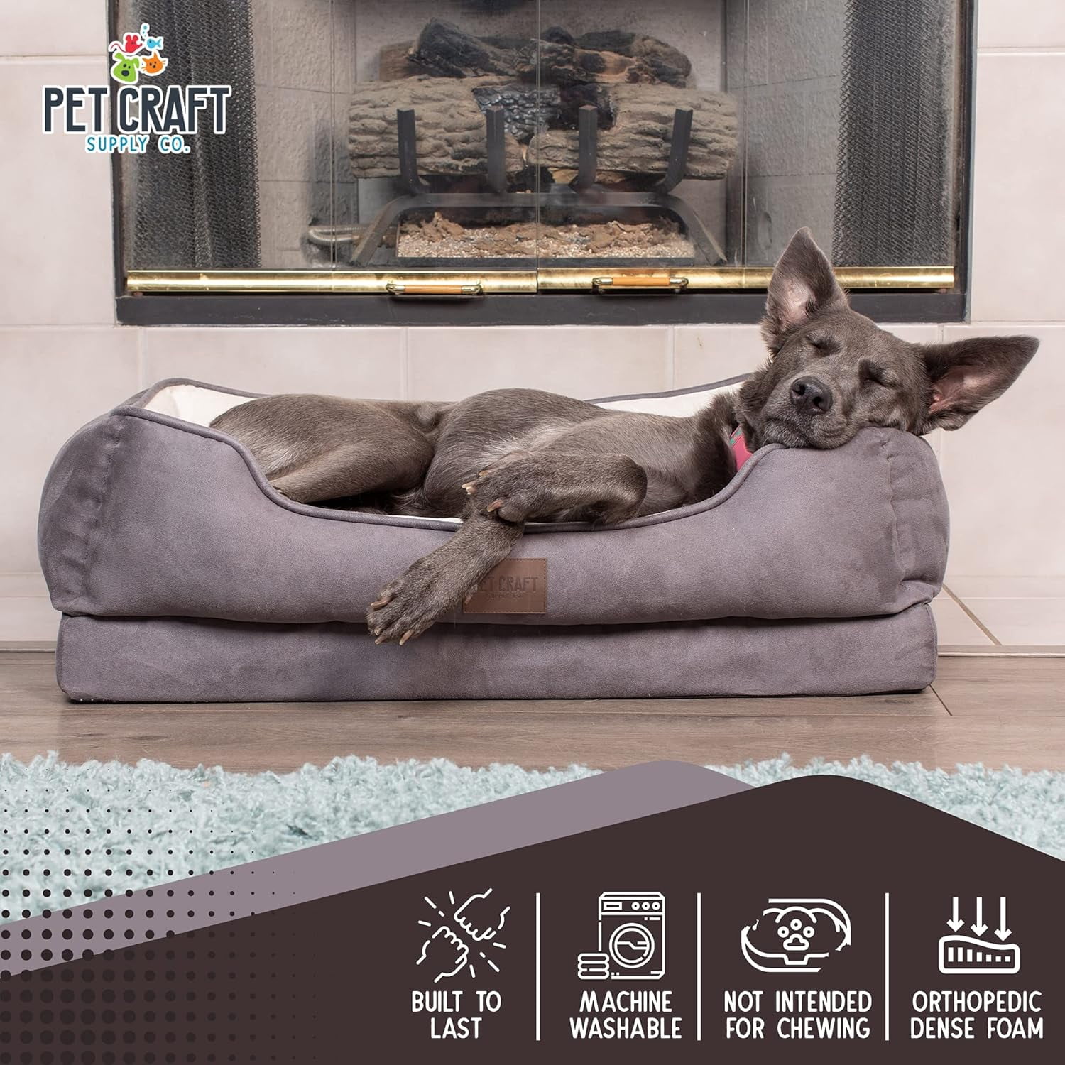 Pet Craft Supply Premium Orthopedic Lounger Dog Bed Sofa Style Couch Removable Washable Cover Joint Arthritis Relief Bolster Headrest Pet Bed for Small Dogs Medium Large Breed Dogs, Cream