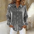 thumbnail image 2 of Shirts For Women Solid Color Padded Sequin Button Long Sleeve Shirt Casual Top Womens Tops, 2 of 6