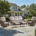 thumbnail image 2 of Luxury 6 Piece Patio Furniture Sets Outdoor Wicker Rattan Conversation Sofa Rocking Swivel Chairs Set with 6" Thick Cushions, Ottomans and Coffee Table for Backyard Balcony Garden, Beige, 2 of 15