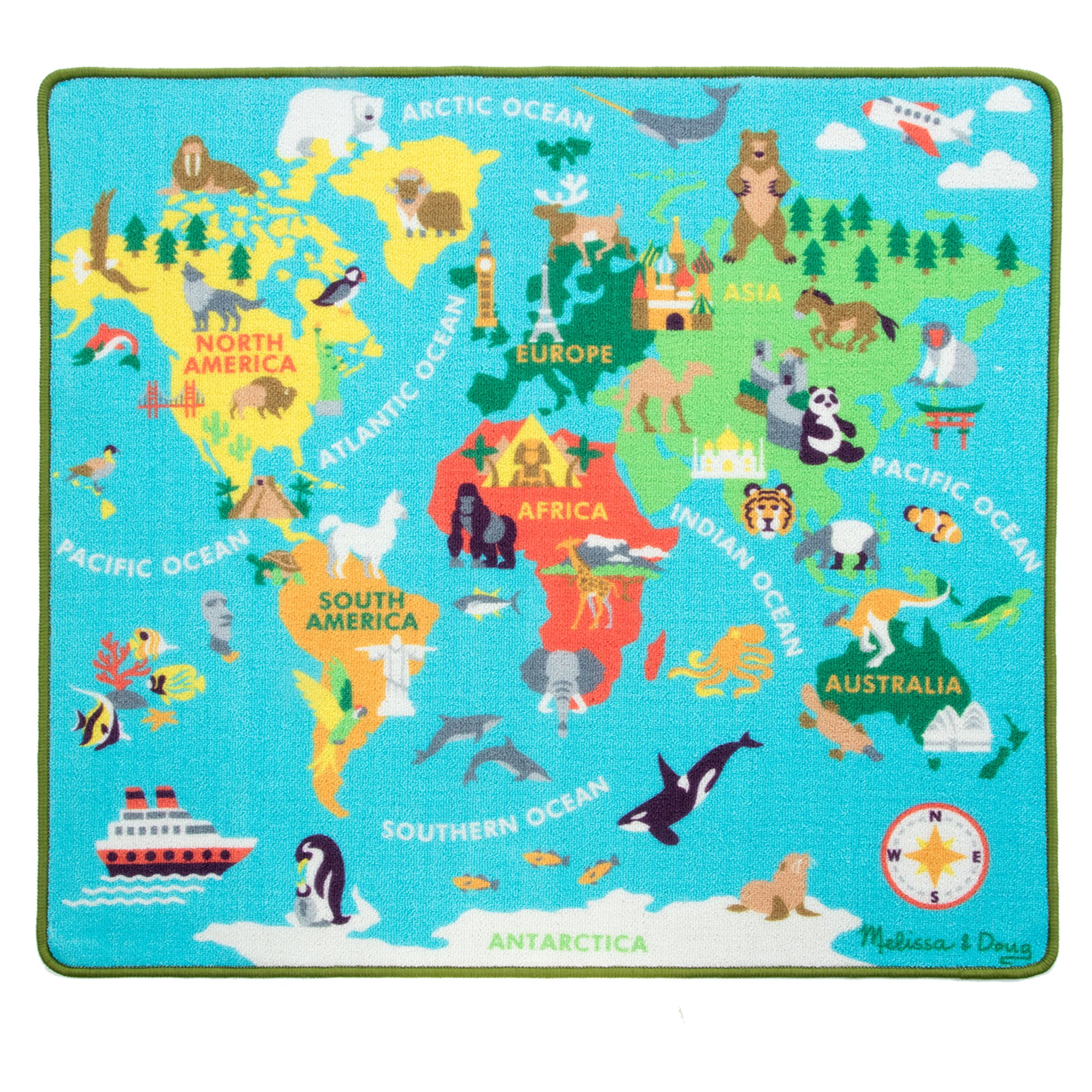 Melissa & Doug Round the World Travel Activity Rug (39 x 36 inches) - Wooden Car, Airplane, Boat, Passport with Stickers