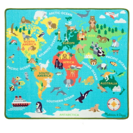 Melissa & Doug Round the World Travel Activity Rug (39 x 36 inches) - Wooden Car, Airplane, Boat, Passport with Stickers