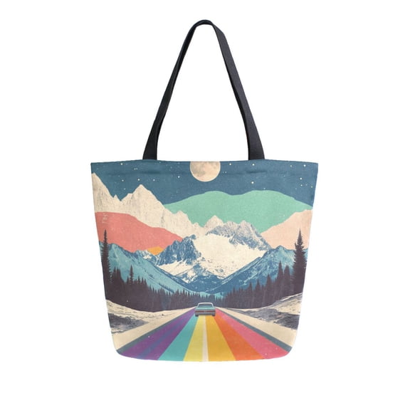 FORMRS Womens Canvas Tote Bag with Zipper Inner Pocket Shoulder Handbag, Colorful Road at Night