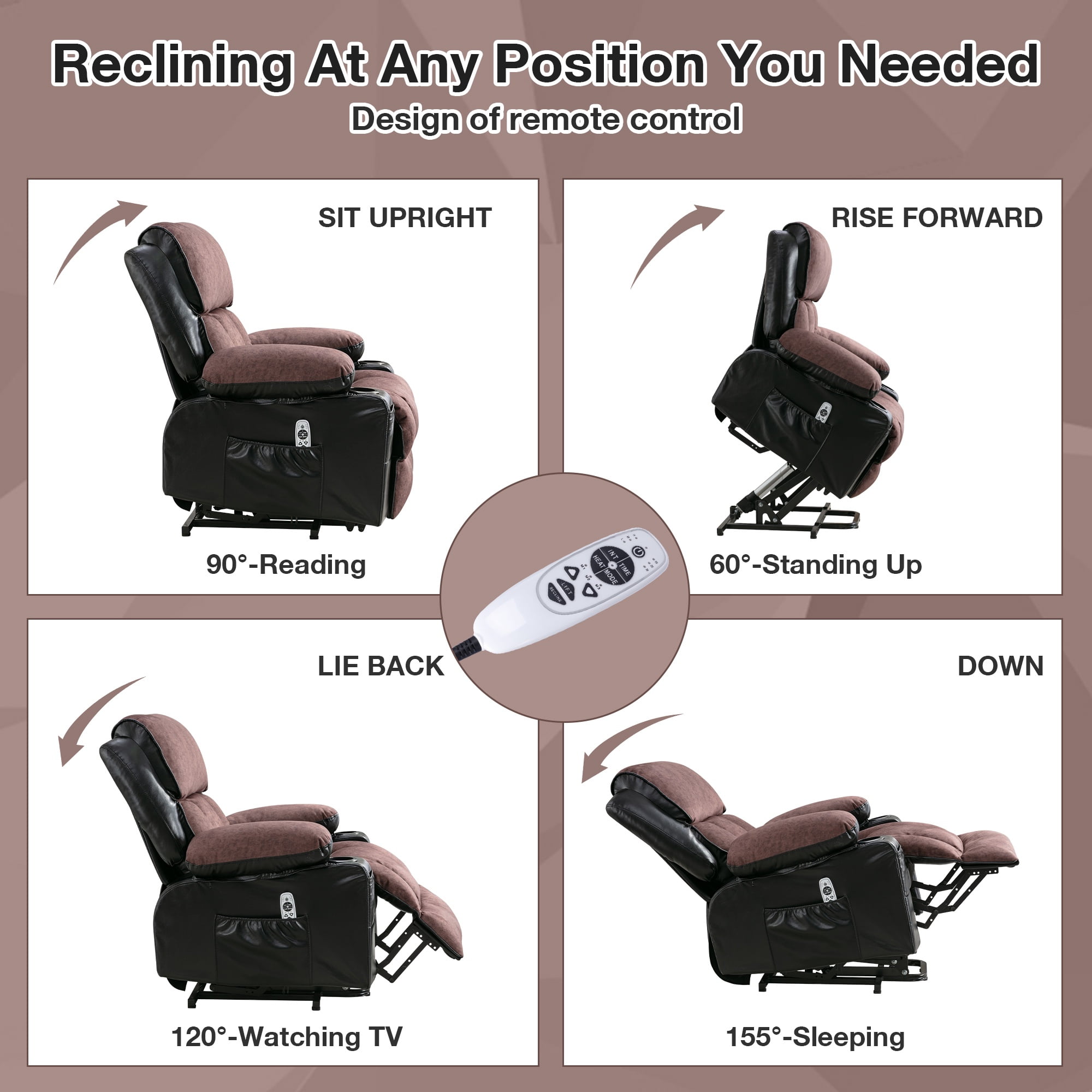 Lift Recliner Chair, LEGAHOME Electric Power Lift Recliner for Elderly with Heat Therapy and Massage, Oversized PU Leather Recliner Chair with Cup Holders, USB Port, Side Pocketst, Black & Brown