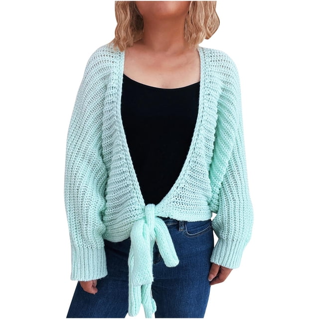 aidice Cardigans pour Femmes Ceinture Tricotée Ample Confortable Manches Longues Décontracté Automne Cardigans Ouverts