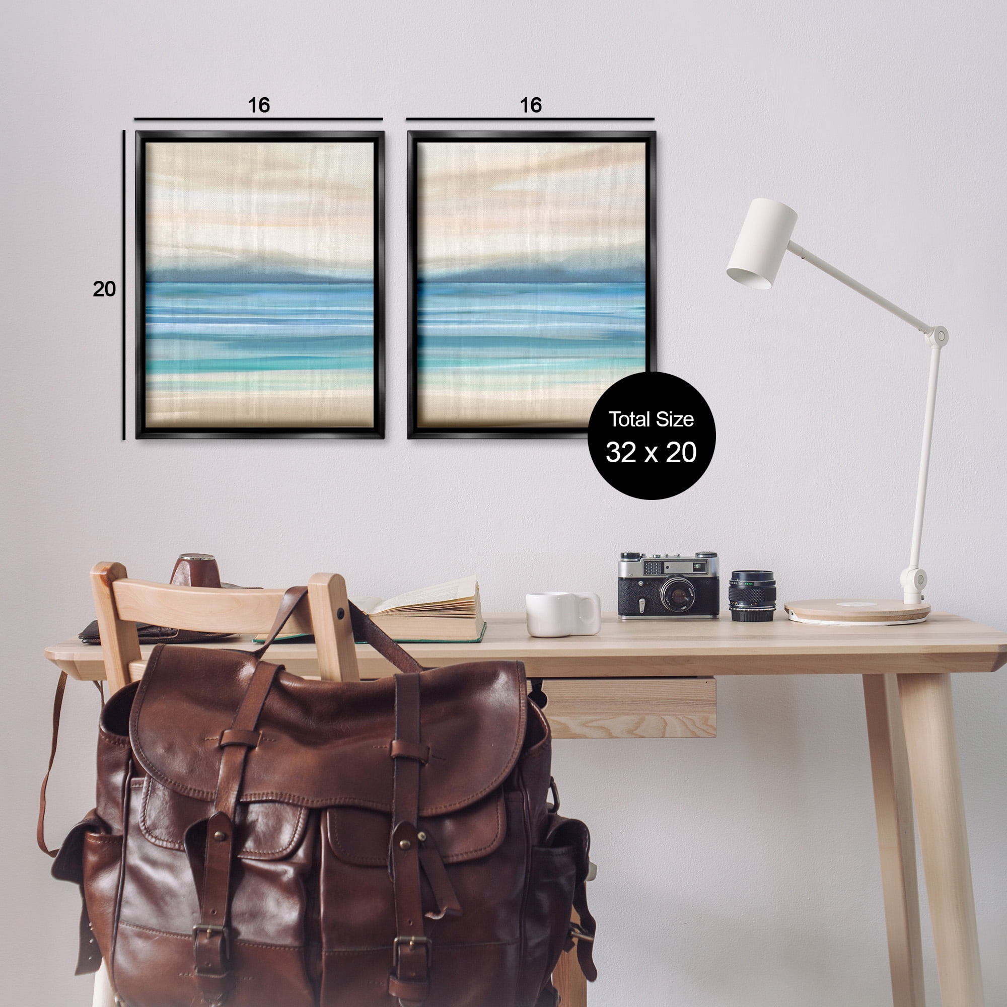 Stupell Industries Subtle Beach Seascape Landscape Painting Black Floater Framed Canvas Art Print Wall Art, 17 x 21, Set of 2