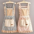 thumbnail image 3 of Delantal de lona con diseño floral para limpiarse las manos, estilo princesa, cintura transpirable, estilo pastoral, lindo, para adultos, ropa de trabajo de verano, estilo occidental, mono, 3 of 6