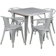thumbnail image 2 of Flash Furniture Commercial Grade 31.5" Square Silver Metal Indoor-Outdoor Table Set with 4 Arm Chairs, 2 of 5