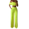 thumbnail image 1 of Cold Shoulder Dress Women Fashion Solid Cold Shoulder Ruffle Shirt Button Zipper Wide Leg Pant Suit, 1 of 9