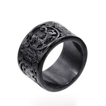 HIJONES Men's Stainless Steel Dragon Ring Cool Ancient Guardian Beast Goth Rings Band White Tiger, Suzaku, Basalt 14MM Wide Black Size 7