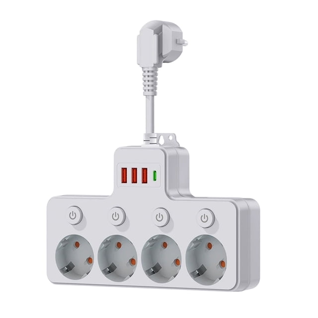Wall Socket Extender with USB Charging Ports Individual Control Switches Surge Protector Fast Charging USB A Type C for Home Office