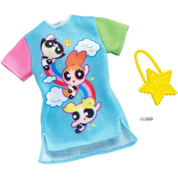 ​Barbie The Powerpuff Girls Clothes for Barbie Doll: Character Shirt Dress, Star Purse, Bracelet