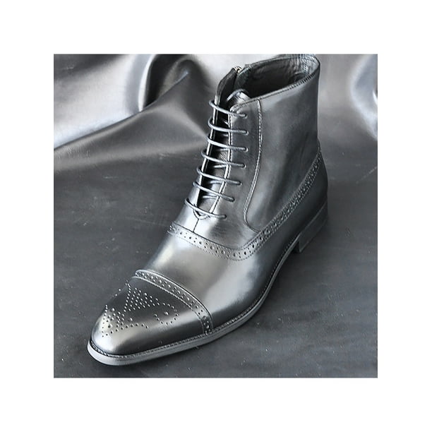 Bottes de robe pour hommes courants lacets la cheville côté botte zip  chaussures de brogue. Le noir 8 