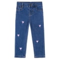 thumbnail image 1 of KIDSCOOL SPACE Baby Little Girls Jeans,Ripped Color Stars Embroidered Strechy Denim Soft Slim Pants,Deep Blue,2-3 Years, 1 of 6