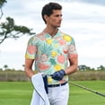 thumbnail image 3 of Picia Bright Peach Print Men's Polo Shirt, Two-Button Closure Pique Polo Shirt, Summer Fashion Golf Shirt-X-Large, 3 of 6
