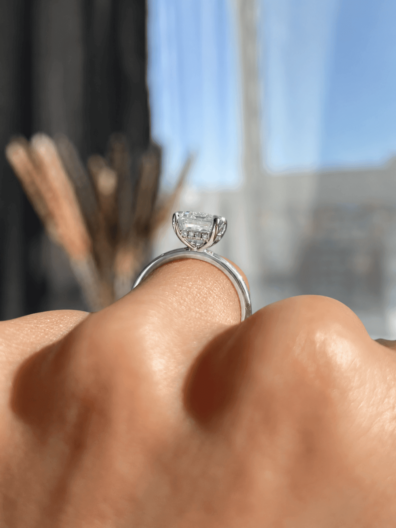 ESTE ORIGIN 2.00Ct Emerald Cut Lab Grown Diamond Engagement Ring, Hidden Halo 14K White Gold