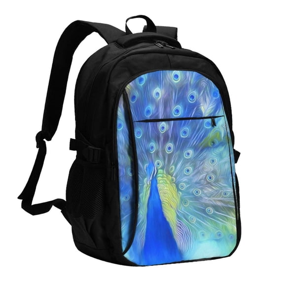 Balery Peacock Mochila con carga USB para hombre y mujer - Mochila impermeable y antirrobo para laptop con puerto USB para viajes, trabajo