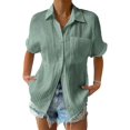 thumbnail image 1 of Chemise Décontractée à Col Rond en Dentelle pour Femmes, Été 2025 Couleur Unie Col à Revers Poche Épissée Manches Courtes Chemise Boutonnée, 1 of 8