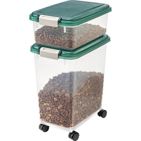 IRIS USA Airtight Pet Food & Treat Storage Container Combo, Green