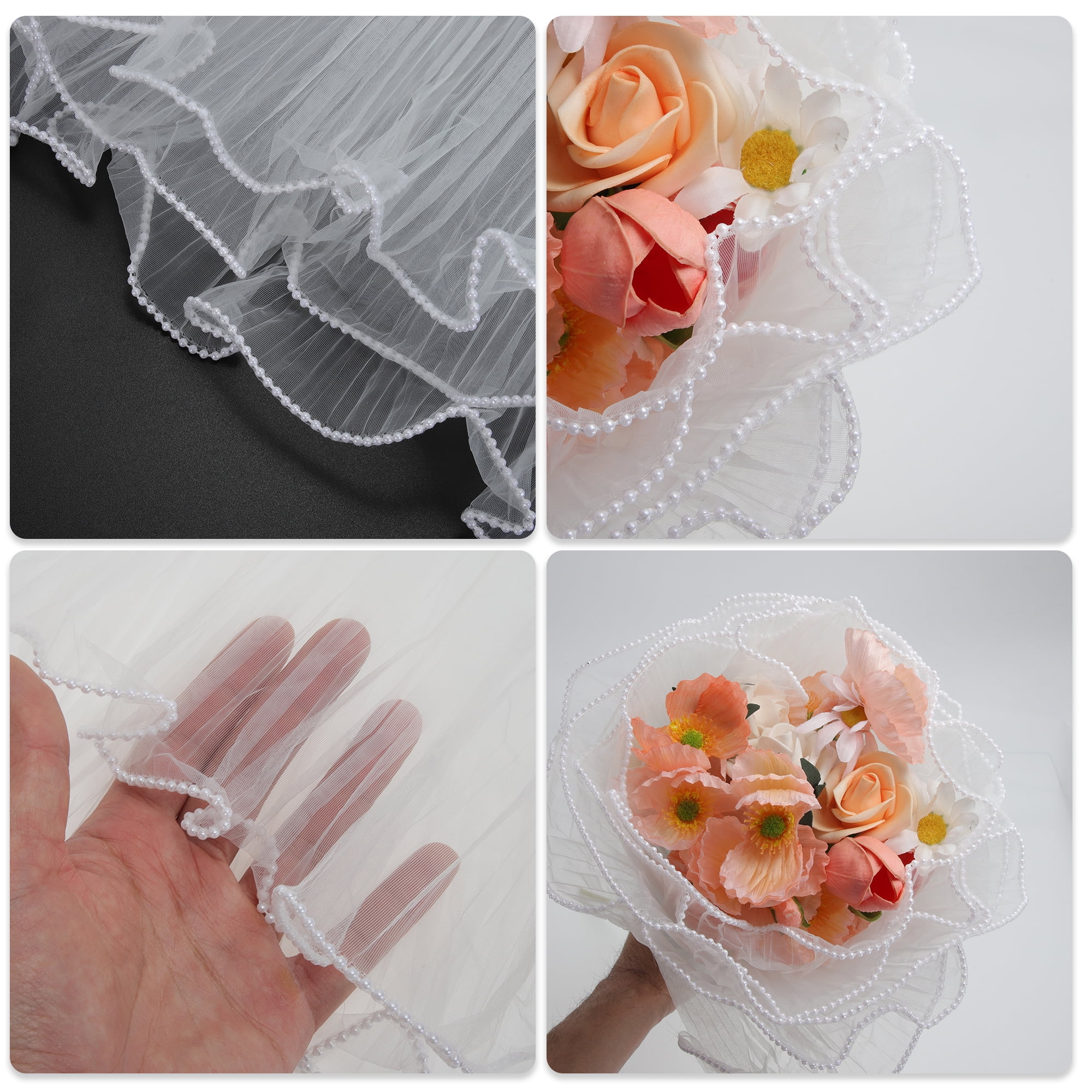 Unique Bargains Faux Pearls Edge Flower Wrap Paper for All Occasions 1 Pc White