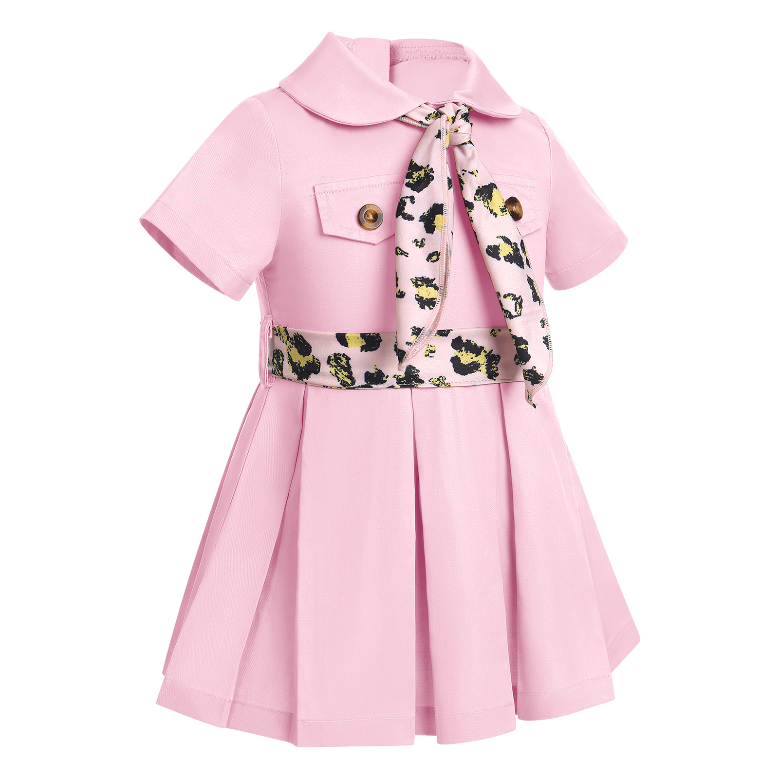 FYMNSI Jungle Safari Wild One Outfits for Toddler Girl Short Sleeve A-line Pleated Dress with Hat 12-18 Months Girl Clothes