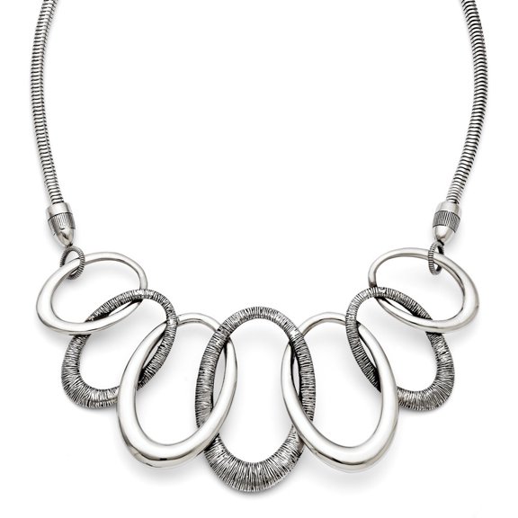 Stainless Steel Oval Antiqued With 3.5inch Ext. Necklace - 17.5 Inch - Measures 55.5mm Wide