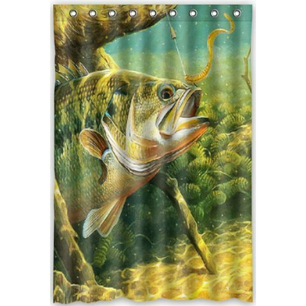 MOHome Bass Fish Jumping Shower Curtain Waterproof Polyester Fabric